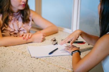 two women talking